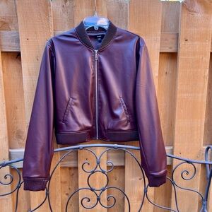 Express faux leather cropped bomber jacket in rich mocha M